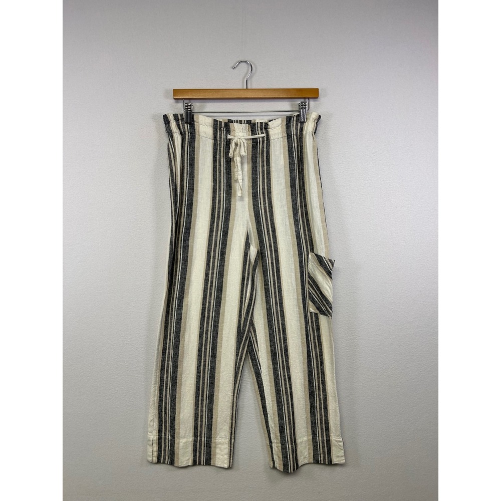 Coastal Boho Naturals d&co. Womens‎ XS Cream Striped Linen Blend Wide Leg Pants